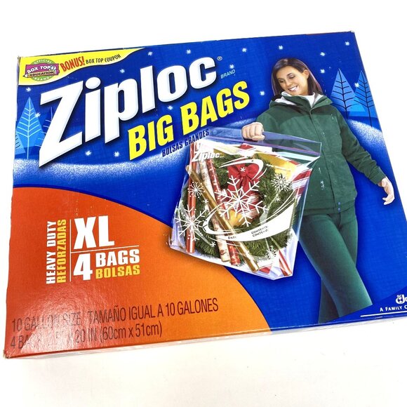 Ziploc Heavy Duty Big Bags XL 10 Gallons Zip 2 Count Storage Snowflake As Is - Picture 1 of 8